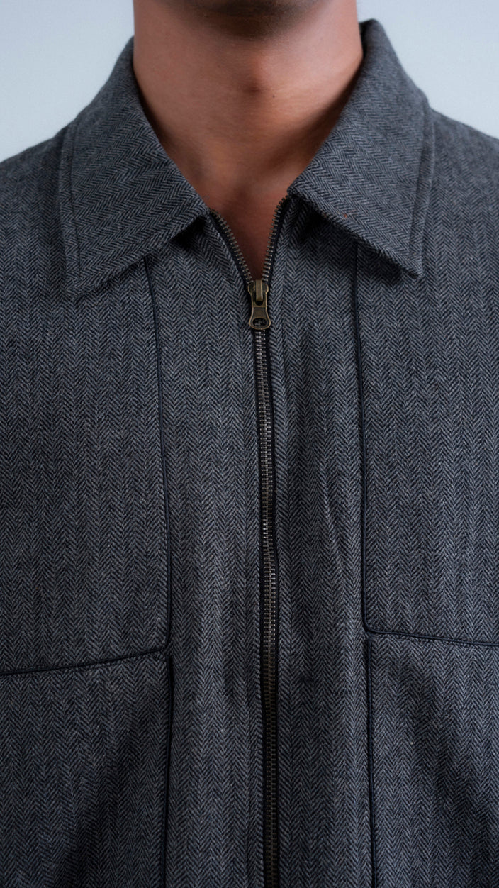 Textured Wool Piping Jacket