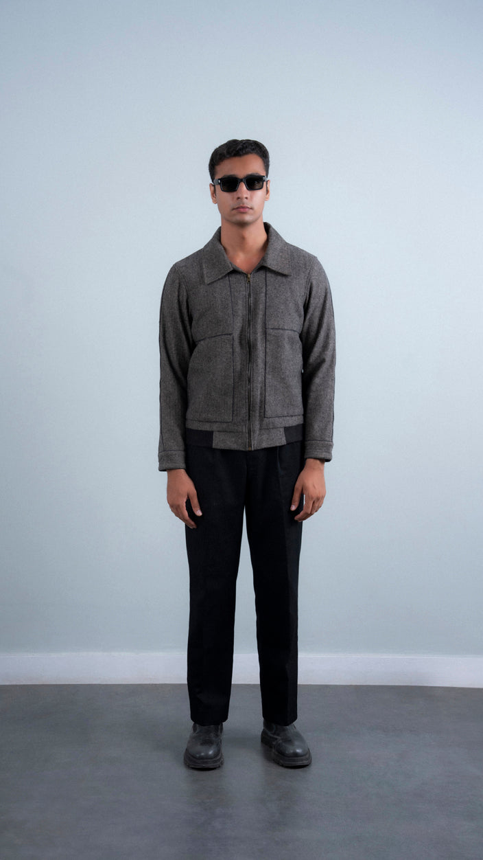 Textured Wool Piping Jacket