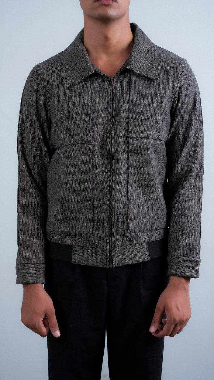 Textured Wool Piping Jacket