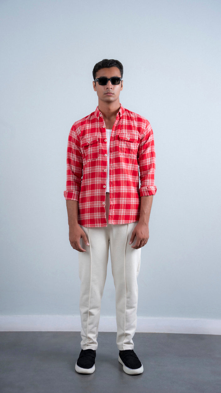 Crimson Plaid Flannel Shirt