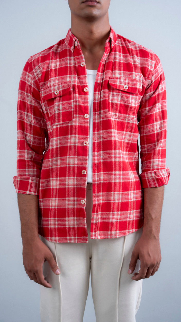 Crimson Plaid Flannel Shirt