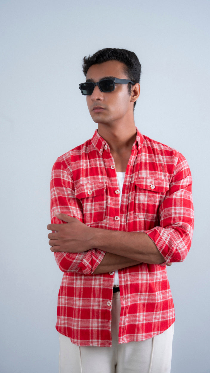 Crimson Plaid Flannel Shirt