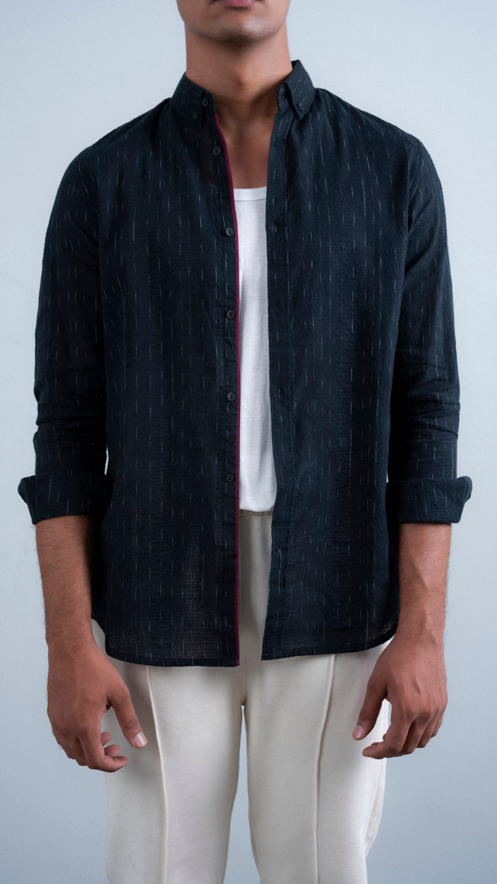 Melange Weaved Button Down Shirt
