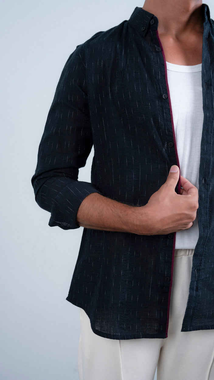 Melange Weaved Button Down Shirt