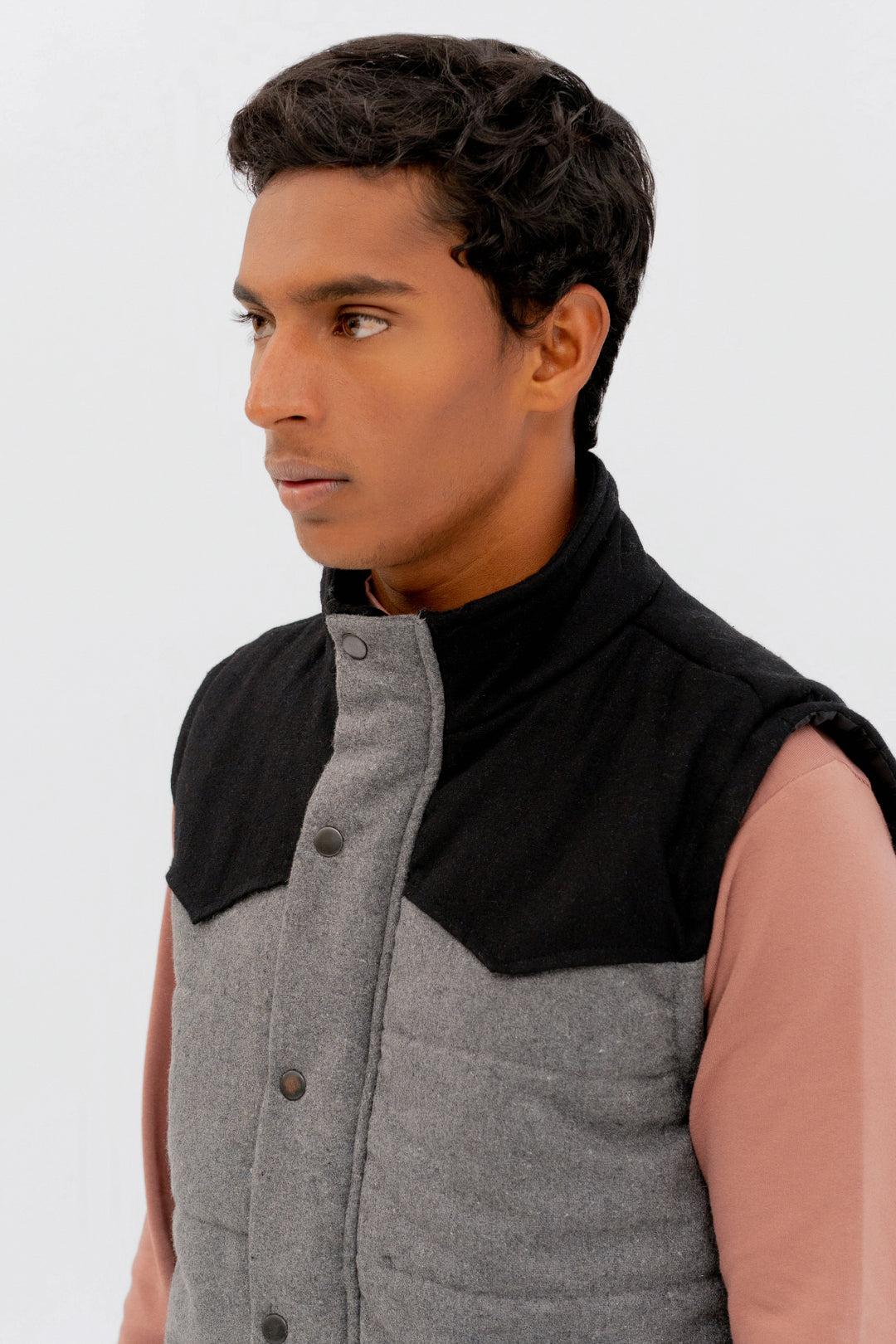 Woollen Panel Sleeveless Jacket