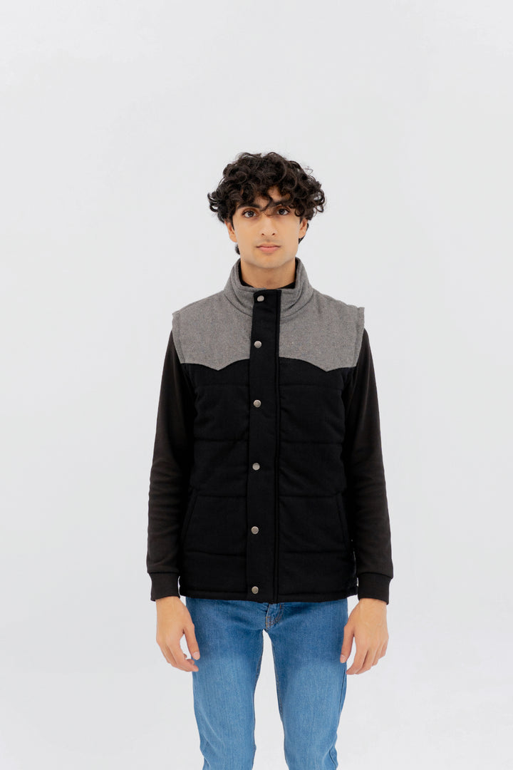 Woollen Panel Sleeveless Jacket