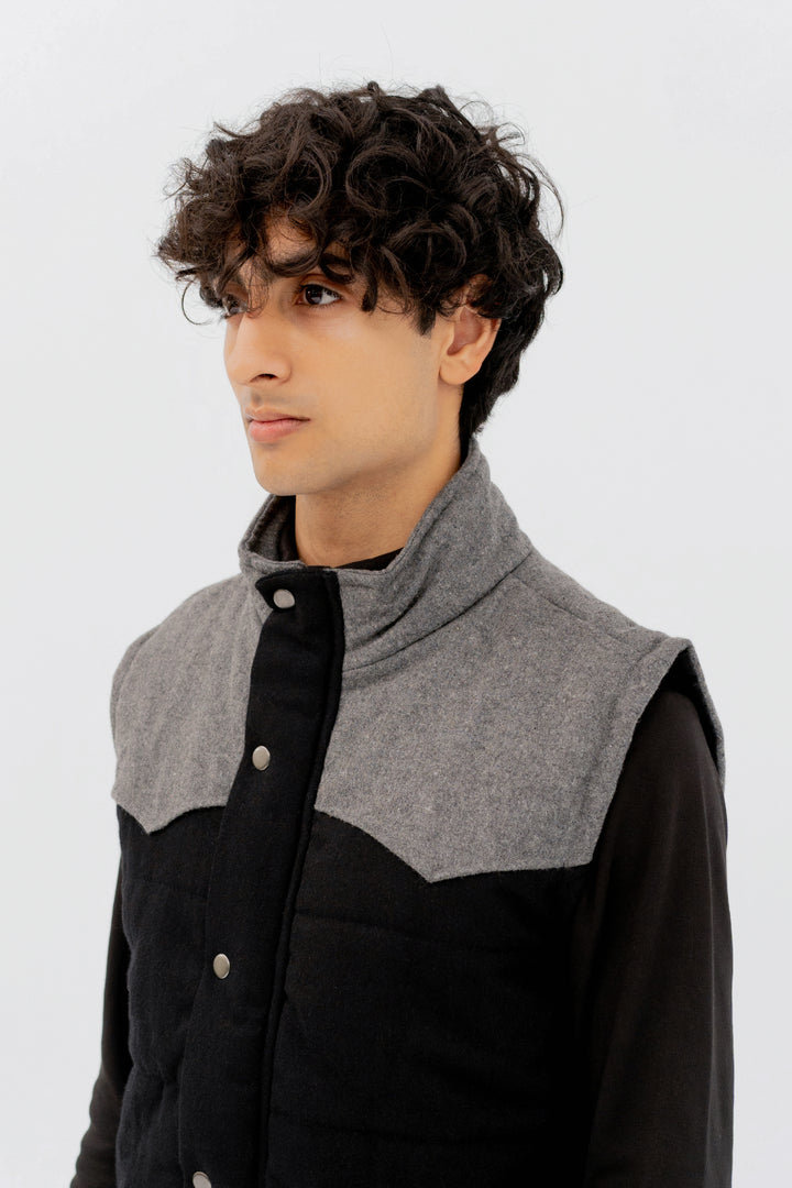 Woollen Panel Sleeveless Jacket