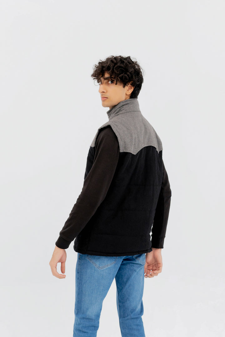 Woollen Panel Sleeveless Jacket