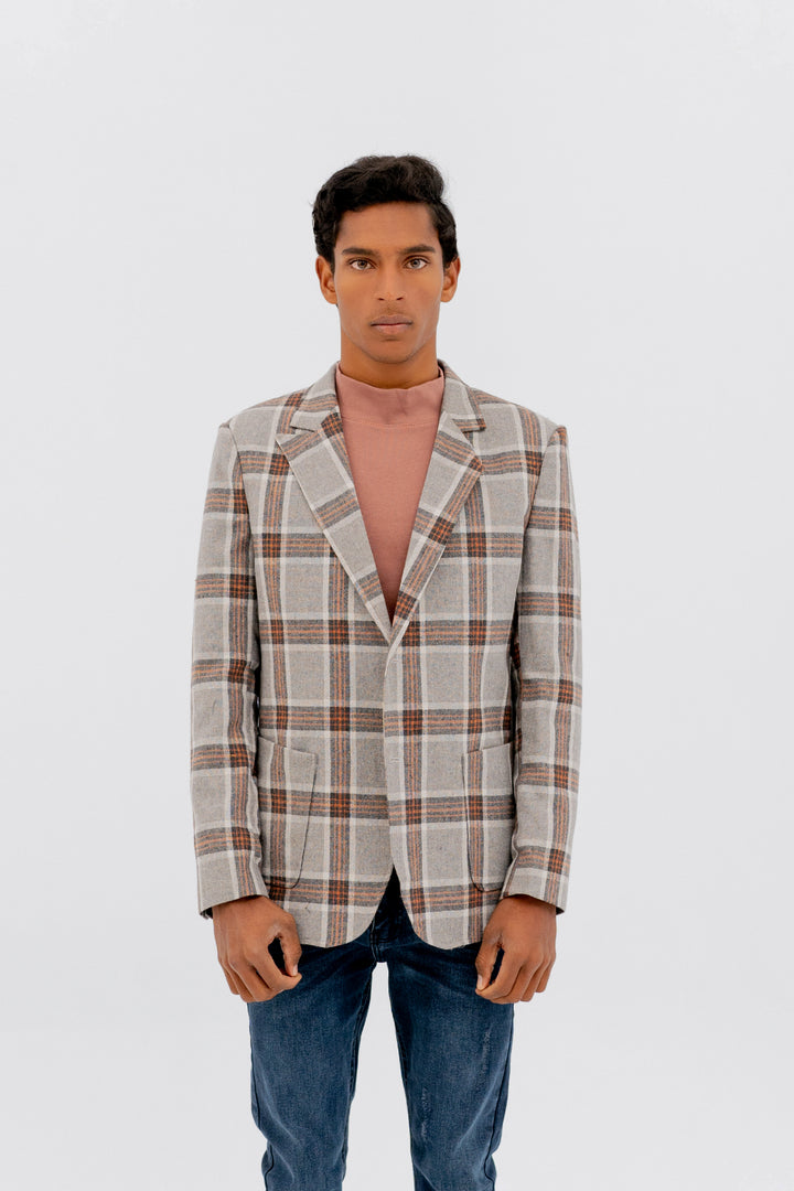 Checkered Wool Outerwear Coat