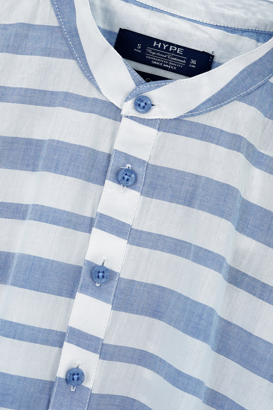 Striped Kurta Style Ban Collar Shirt