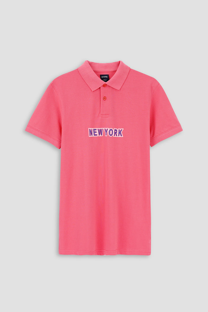 Pink Printed Pique Polo Shirt