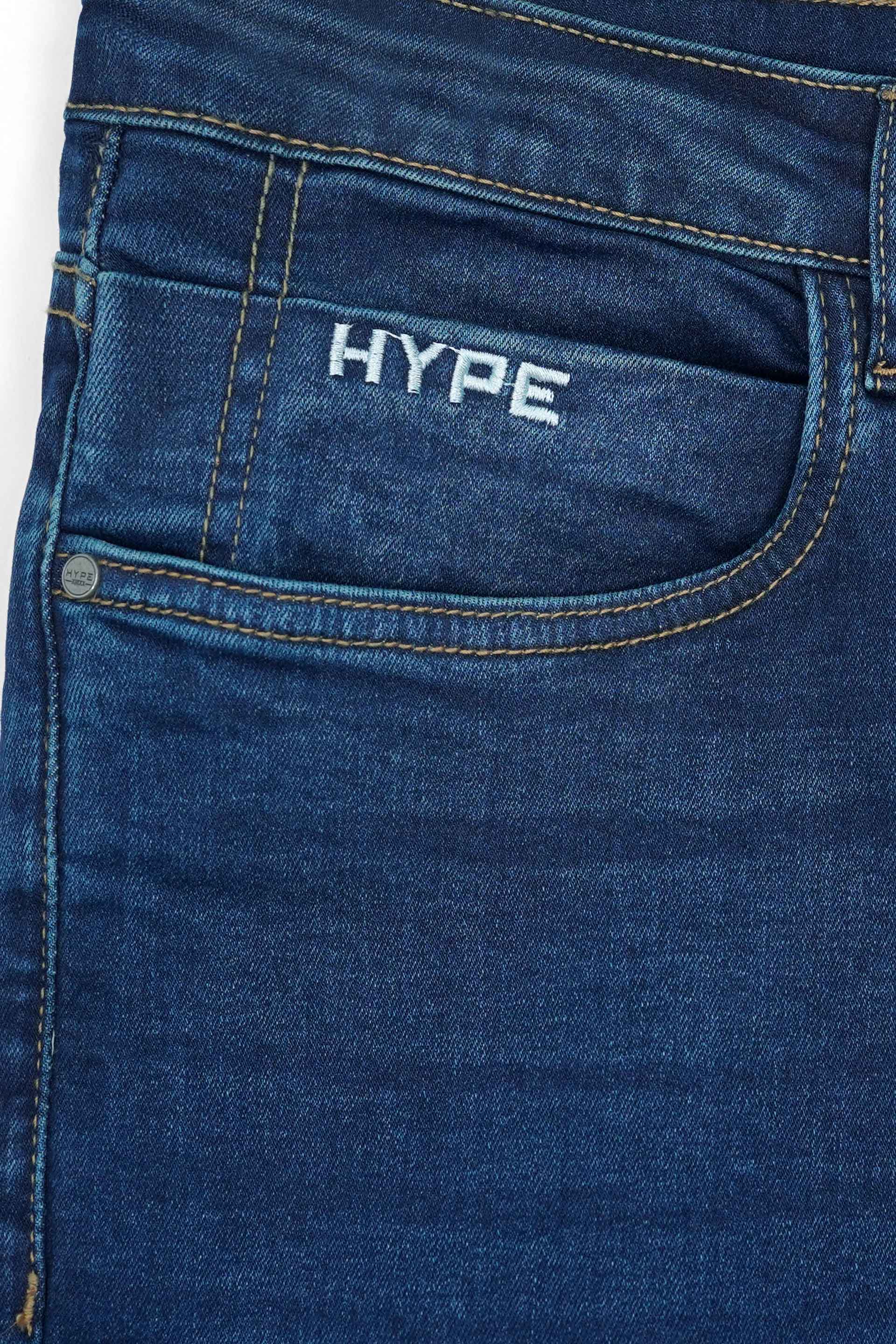 Blue Slim Fit Embroidered Wash Denim Jeans 002520