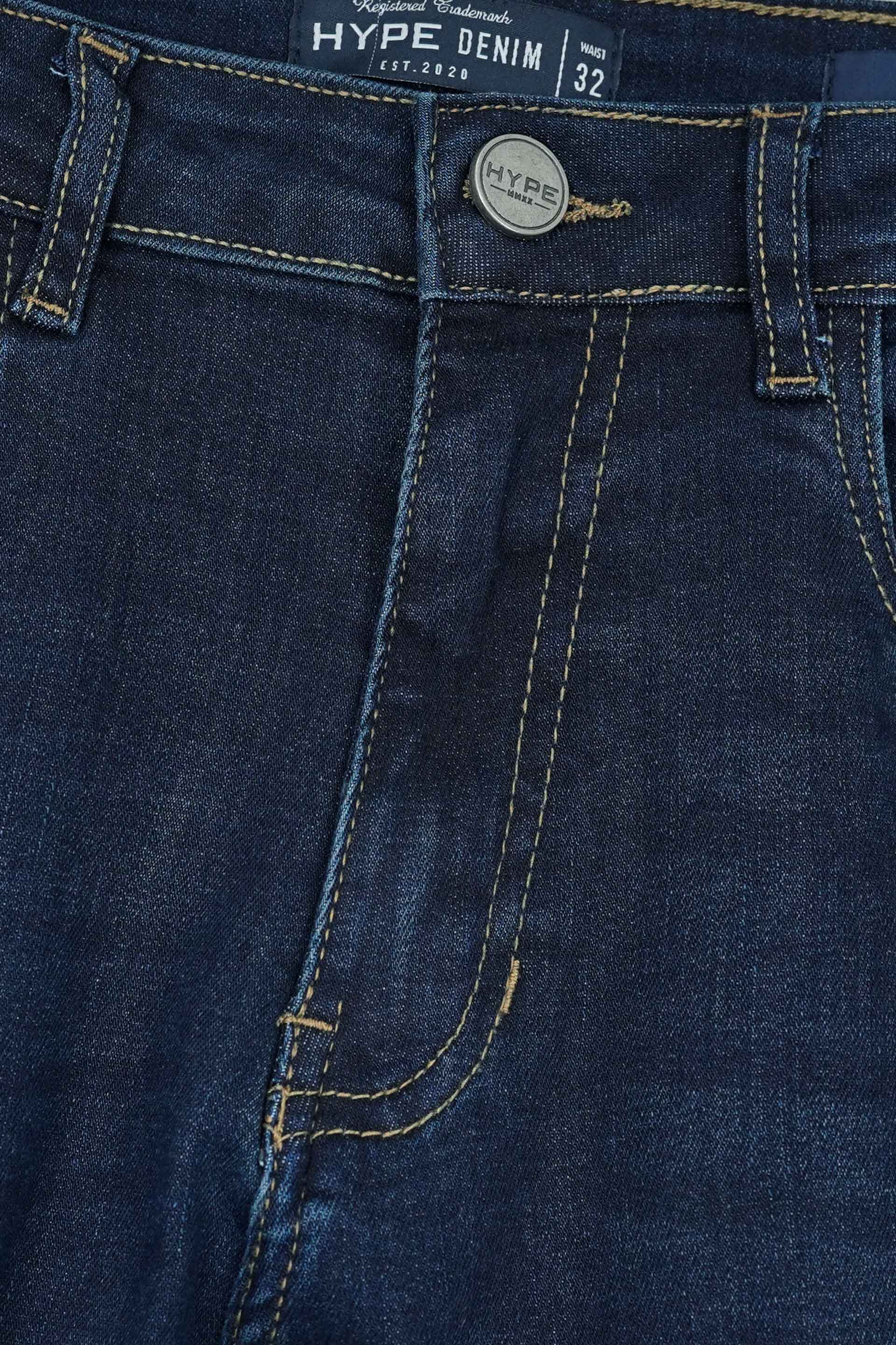 Dark Blue Slim Fit Embroidered Wash Denim Jeans 002522