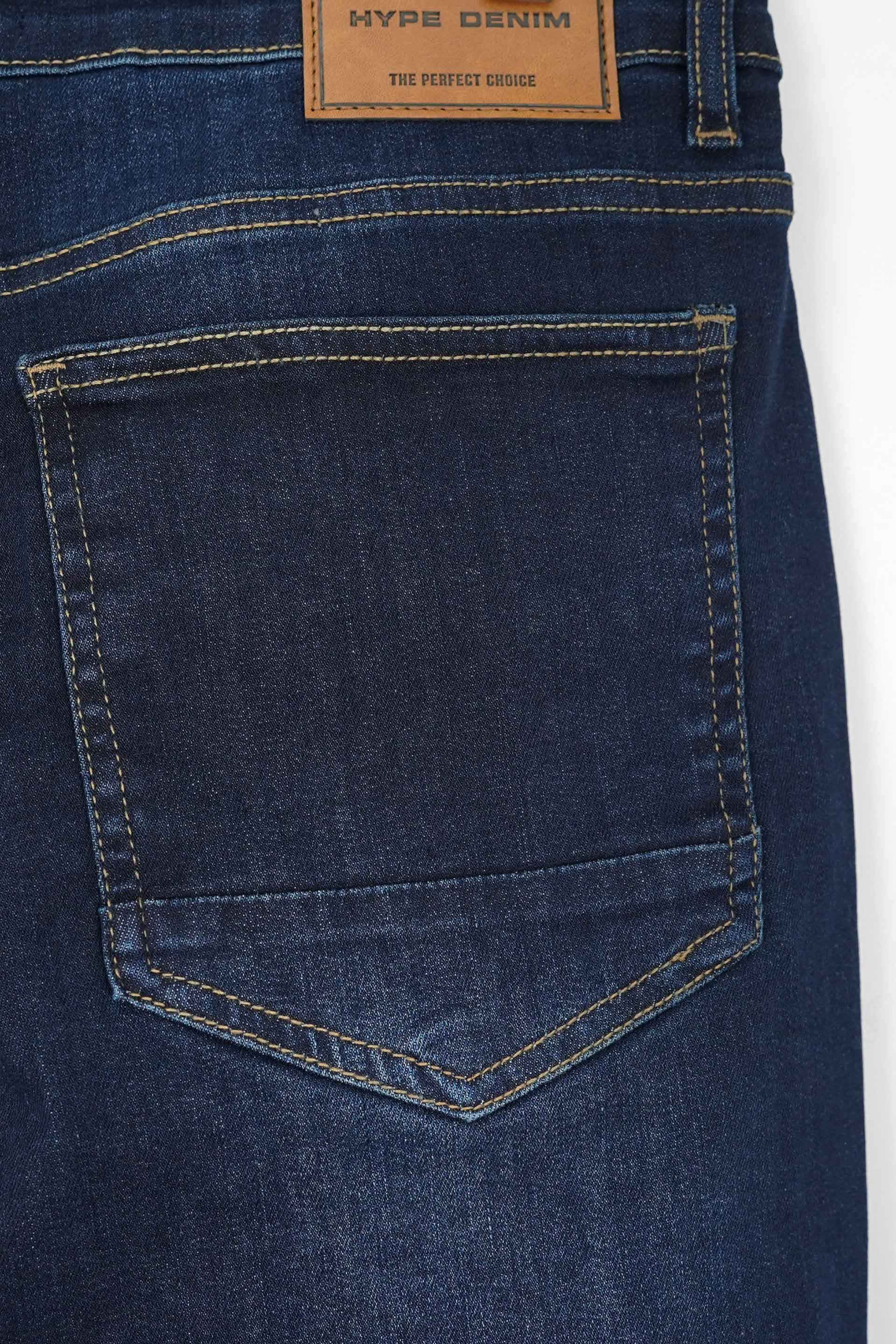 Dark Blue Slim Fit Embroidered Wash Denim Jeans 002522