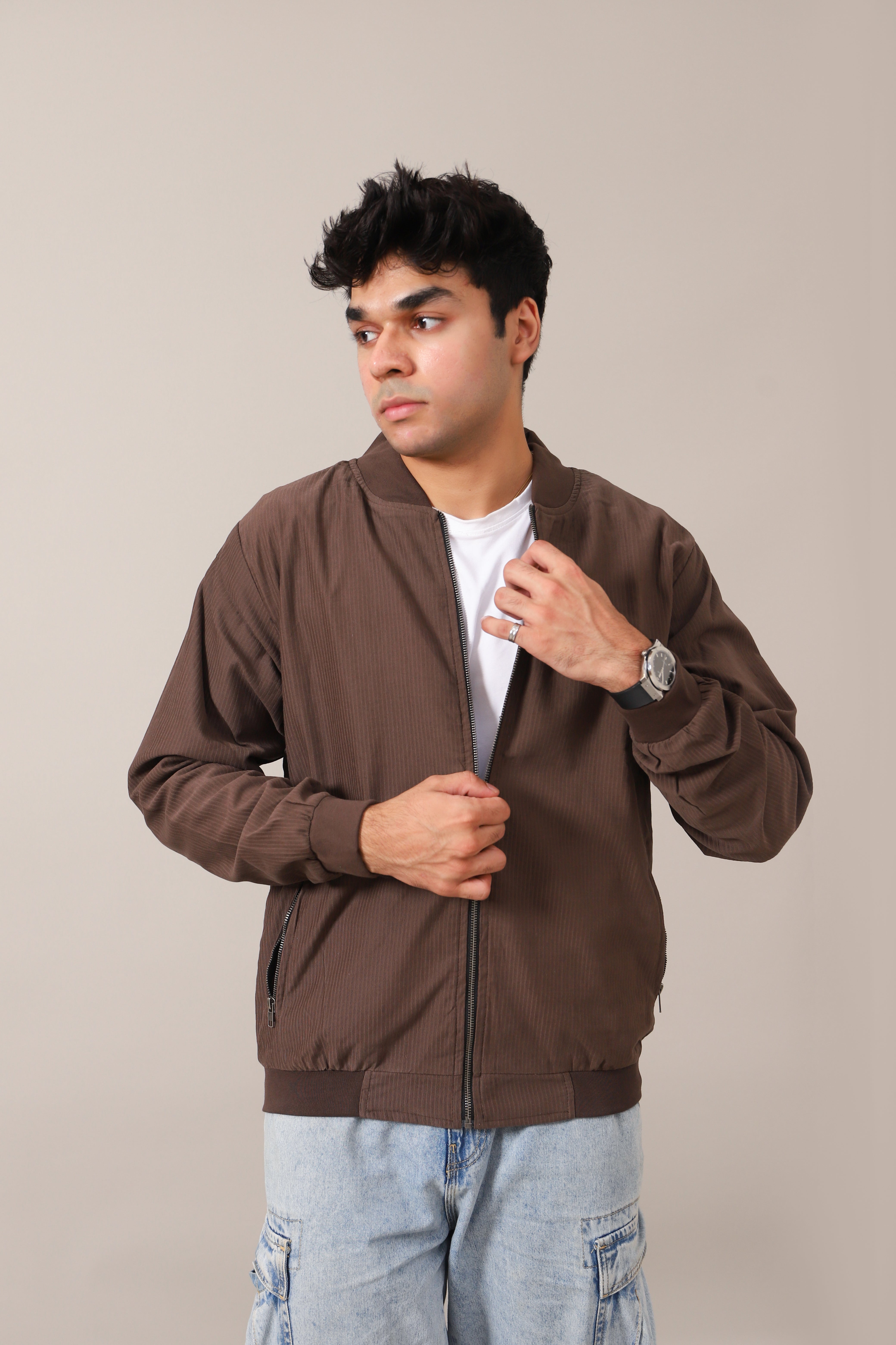 Dark Brown Coudry Zipper JACKET - 002249-BRO