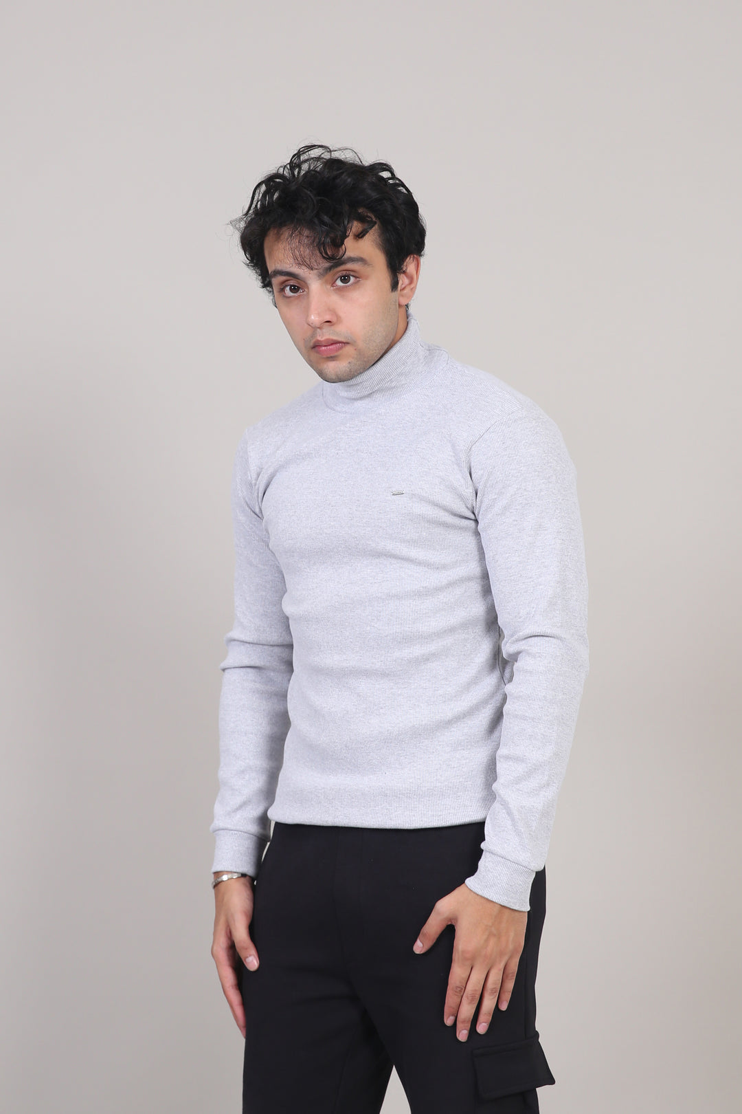 Ribbed Slim Fit Hi-Neck