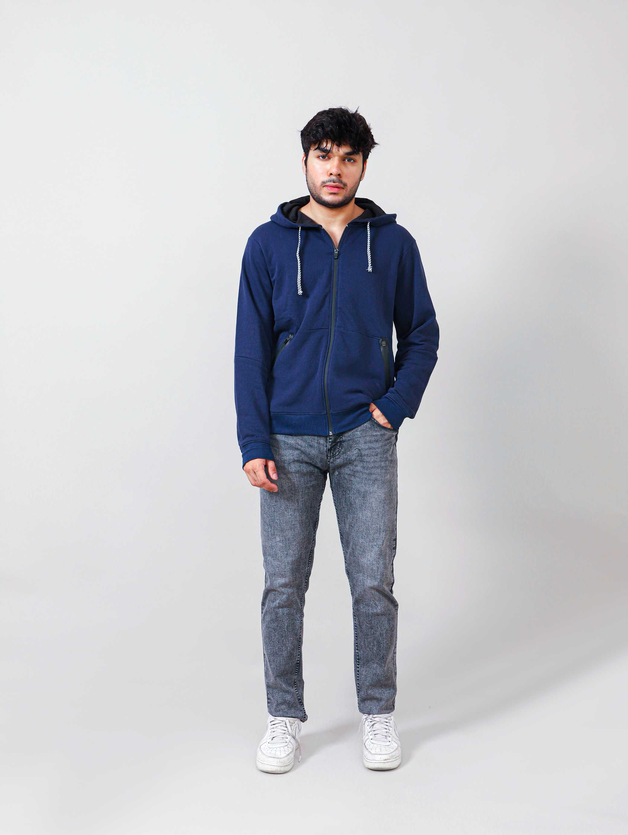 MEN'S TERRY ZIPPER HOODIES 002312-BLU