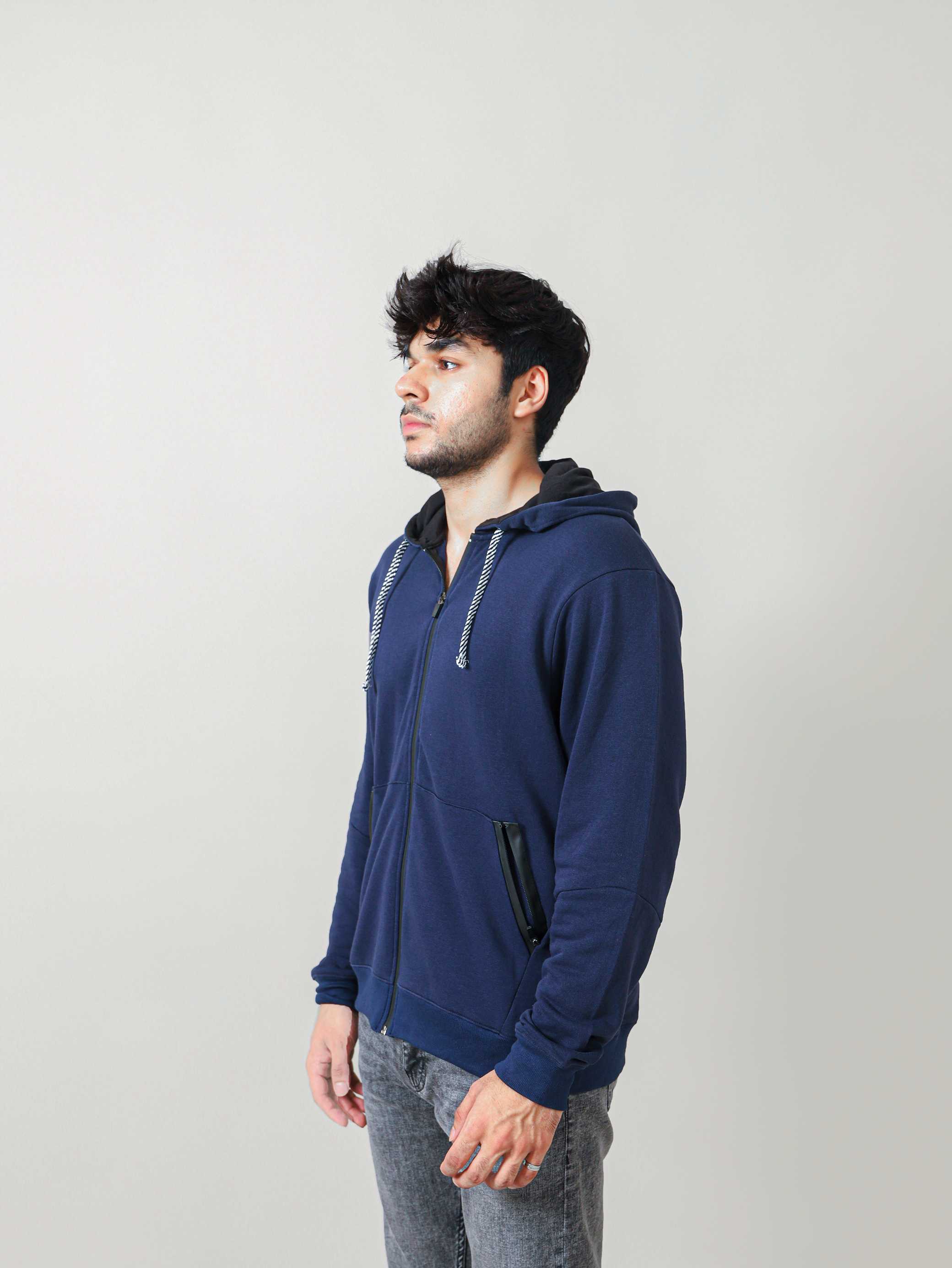 MEN'S TERRY ZIPPER HOODIES 002312-BLU