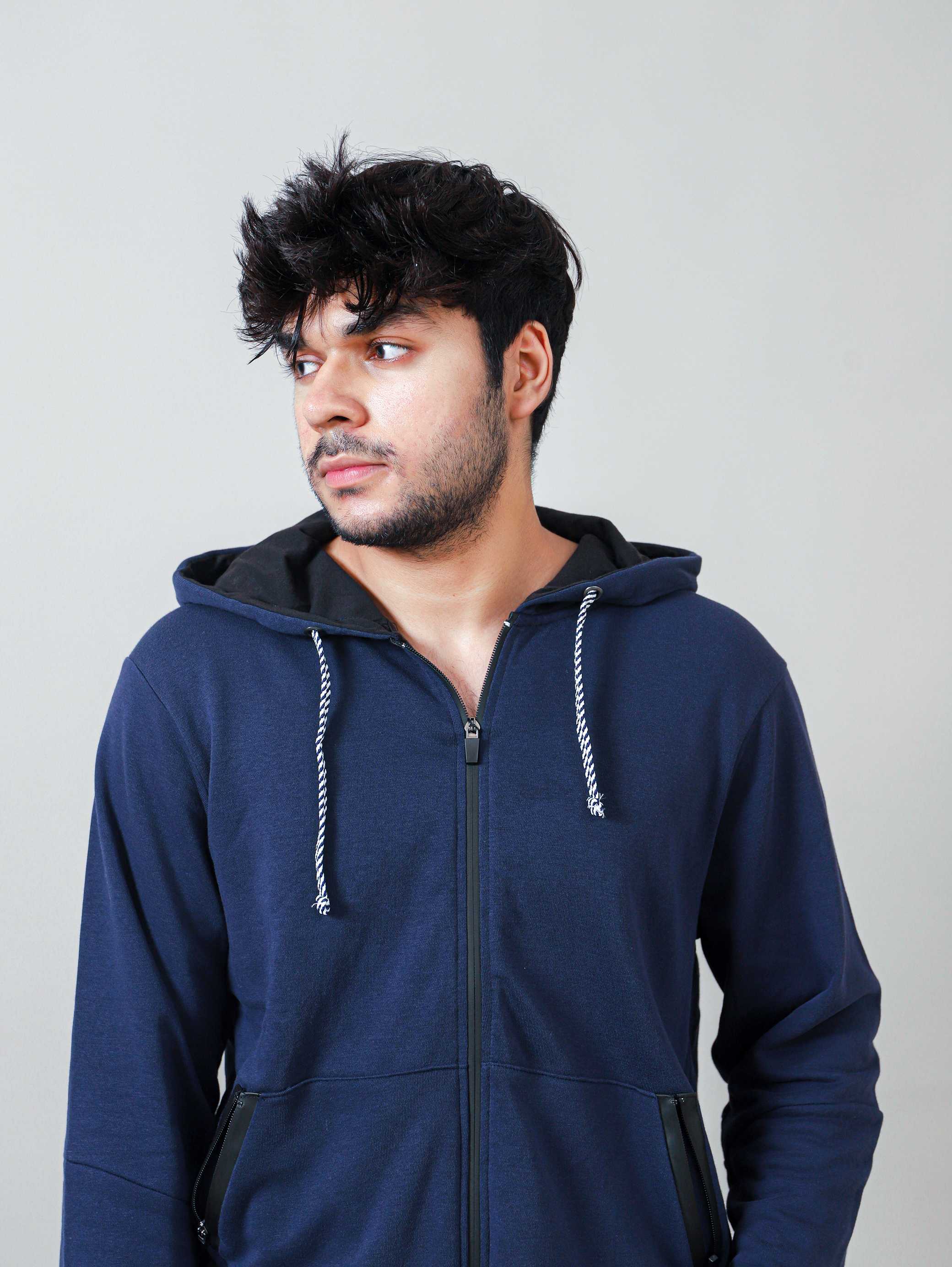 MEN'S TERRY ZIPPER HOODIES 002312-BLU