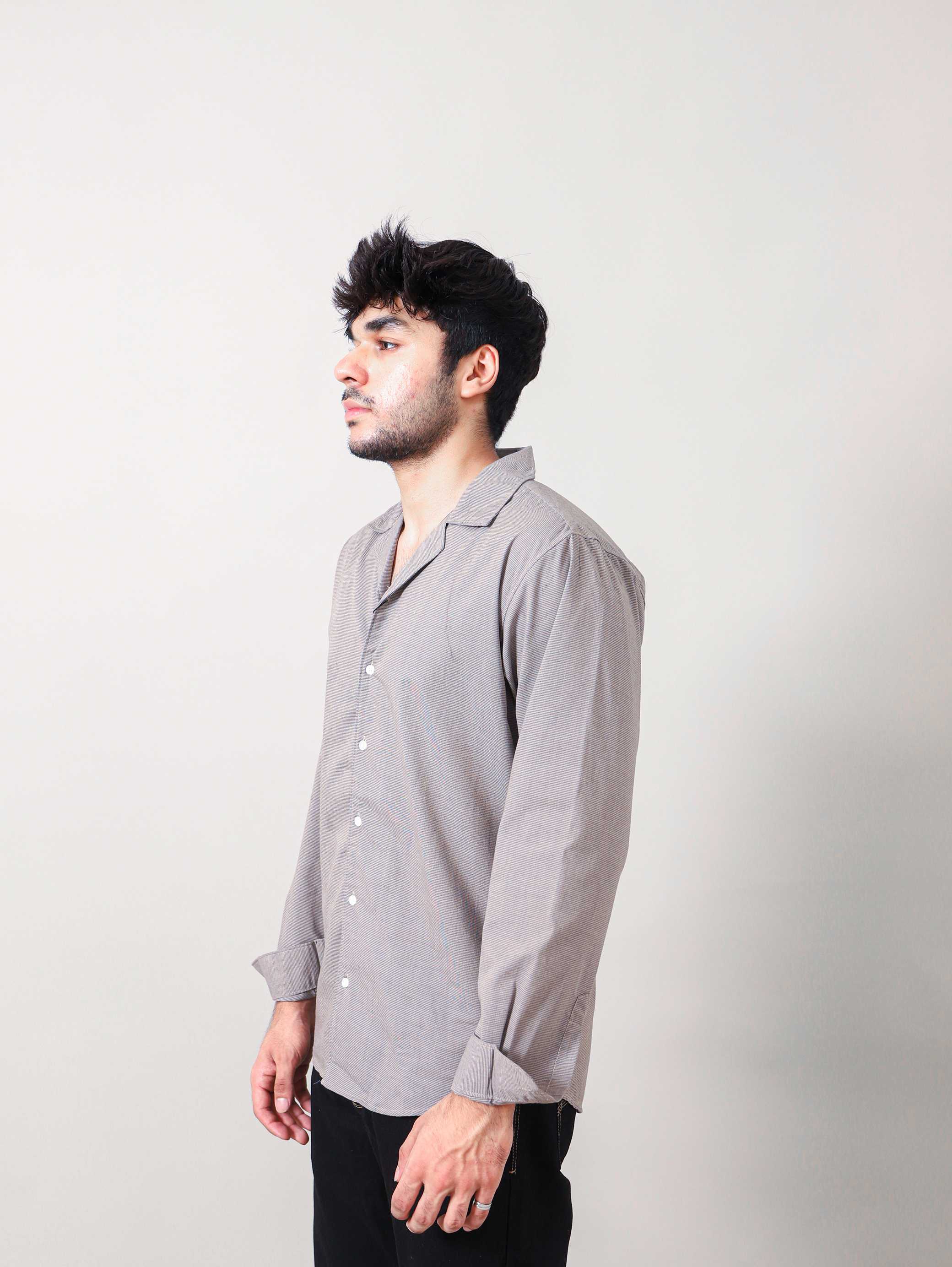 CUBAN COLLAR WOVEN CASUAL SHIRT 002227-BRO