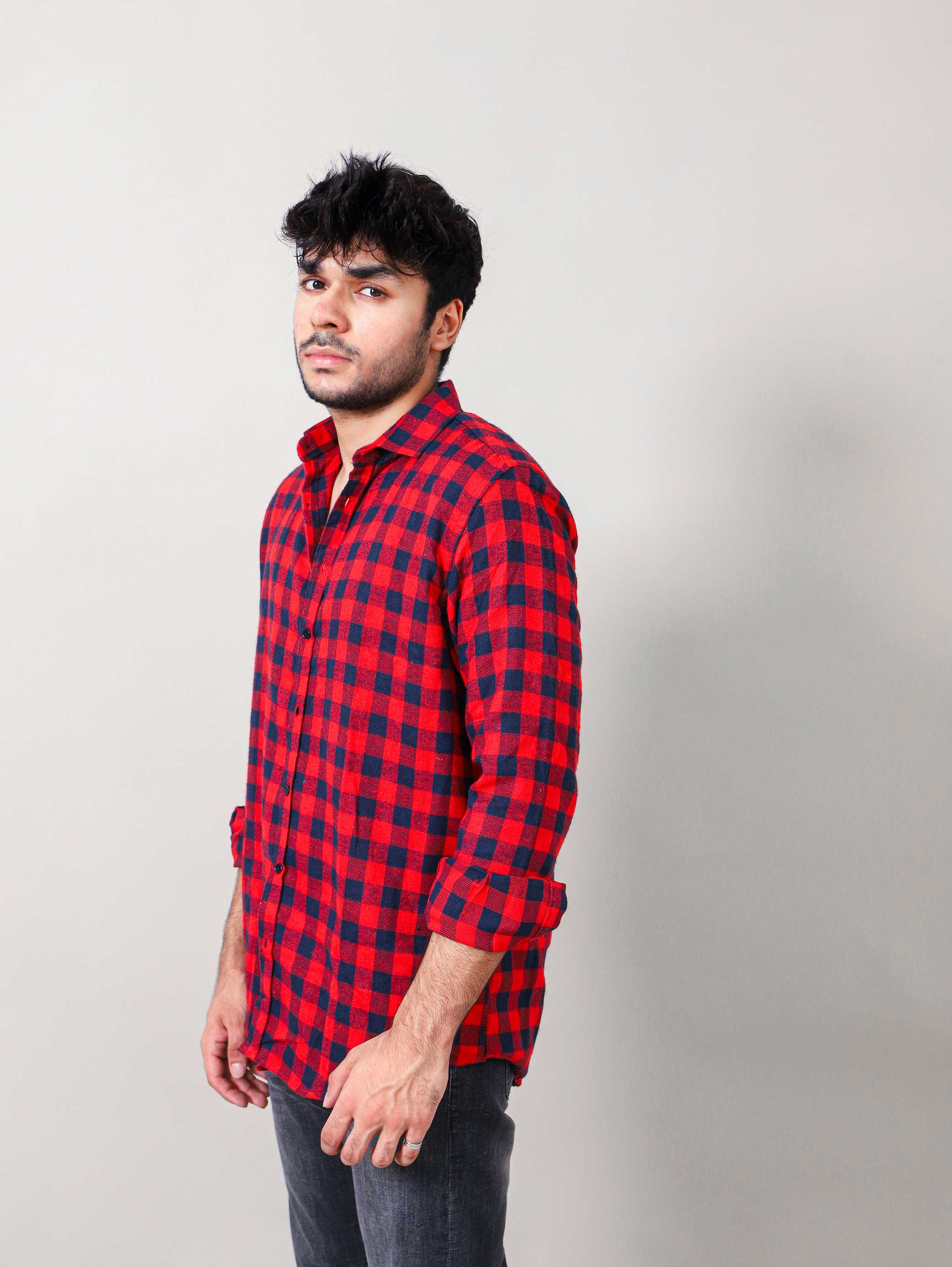 WOVEN CHECKERED CASUAL SHIRT 001757-RED