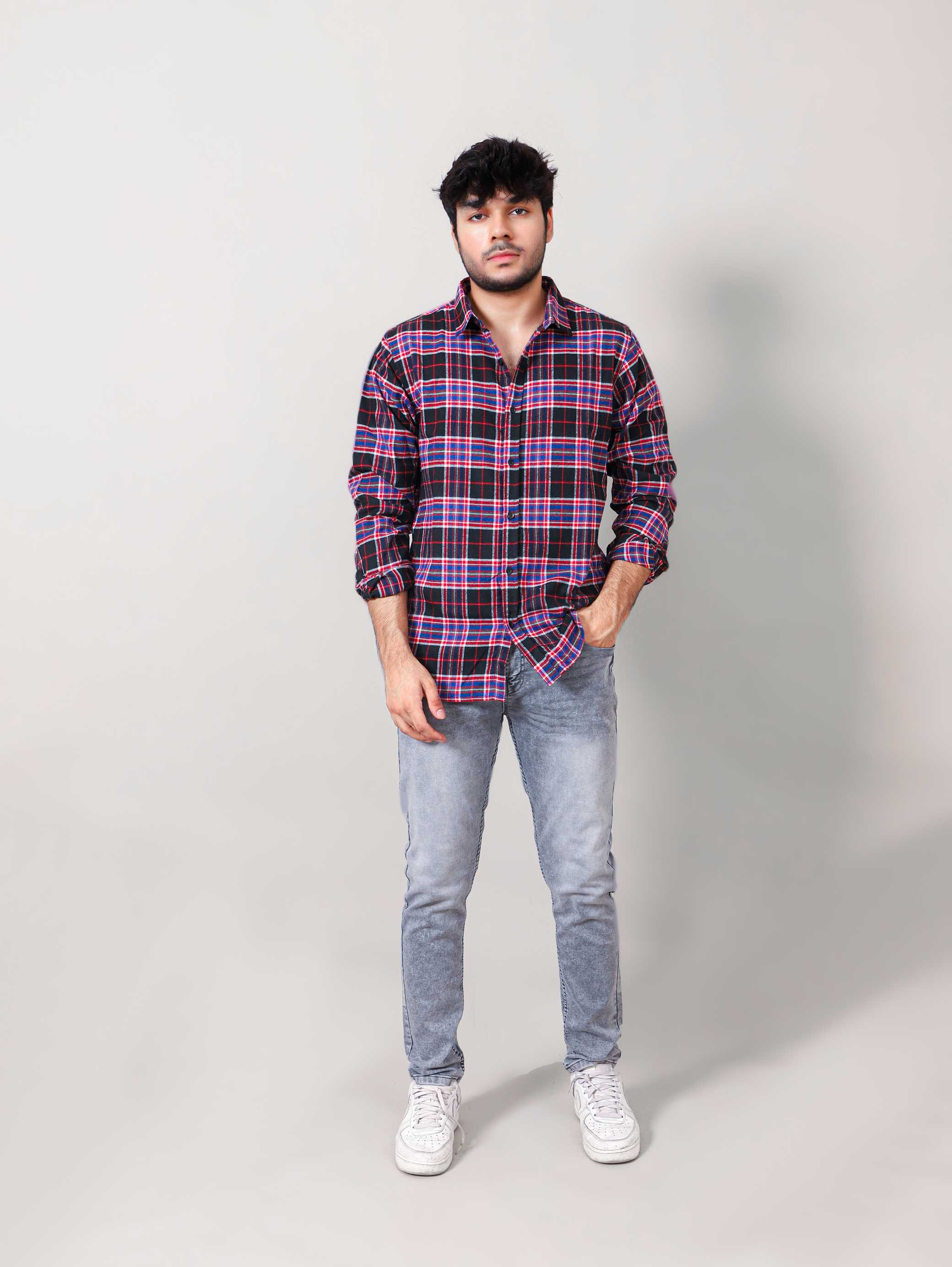 WOVEN CHECKERED CASUAL SHIRT 002169-BLK