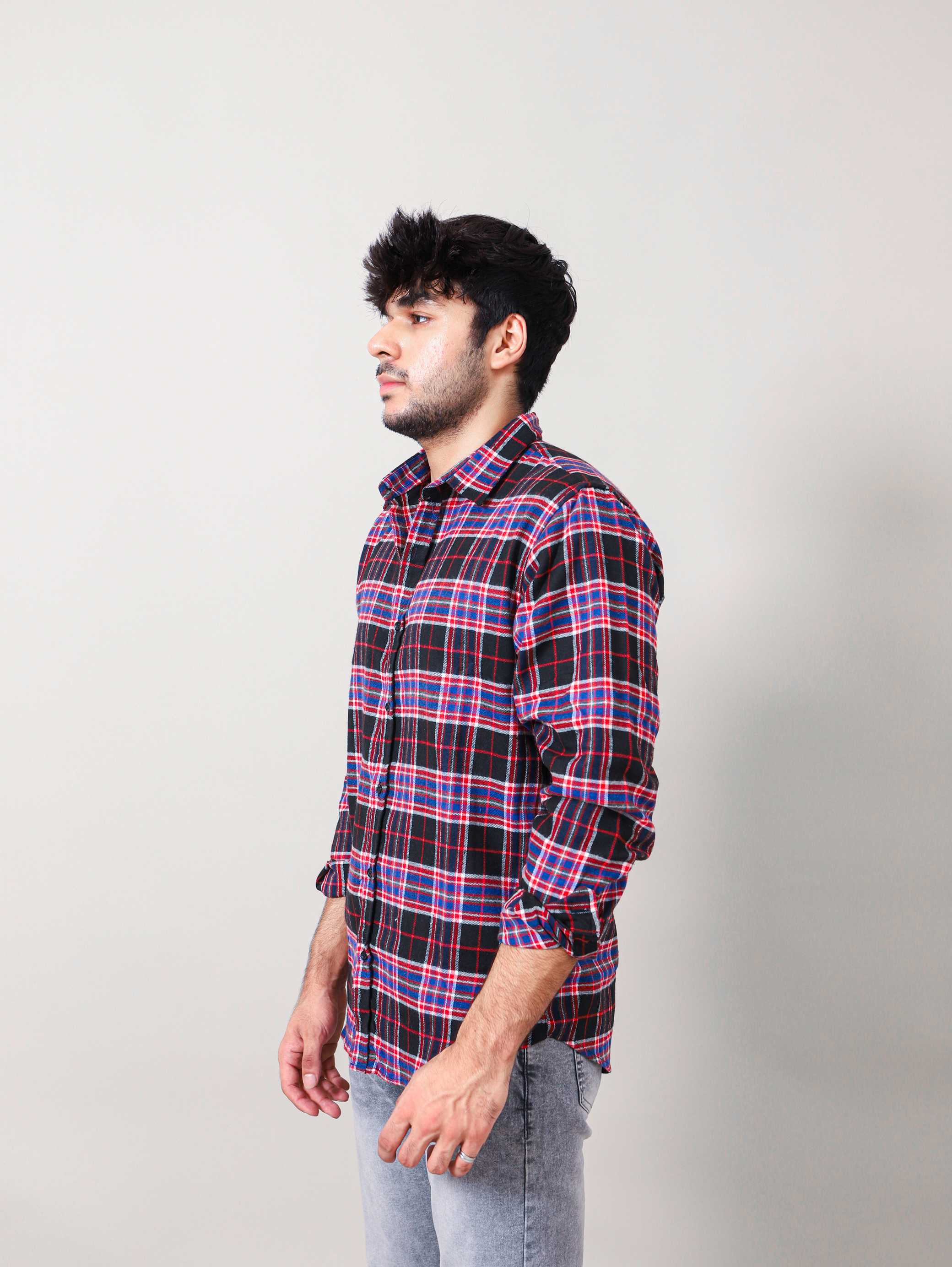 WOVEN CHECKERED CASUAL SHIRT 002169-BLK