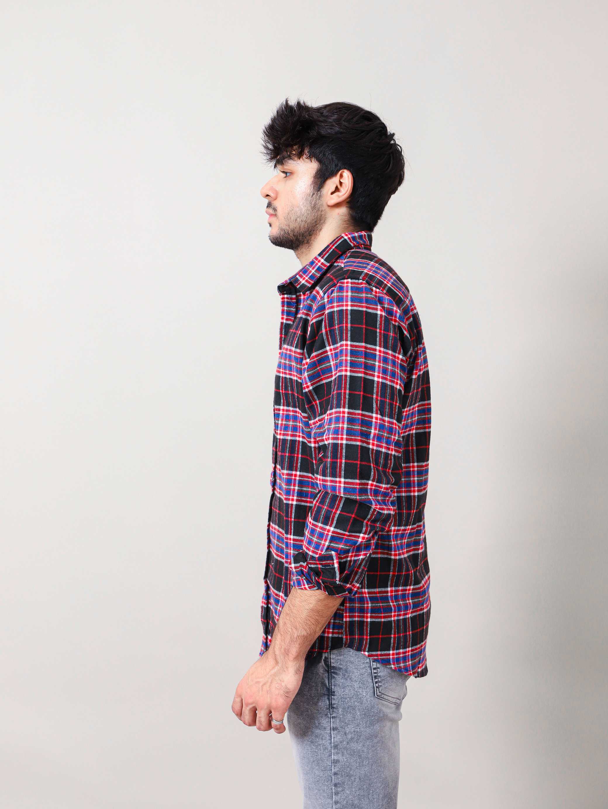 WOVEN CHECKERED CASUAL SHIRT 002169-BLK