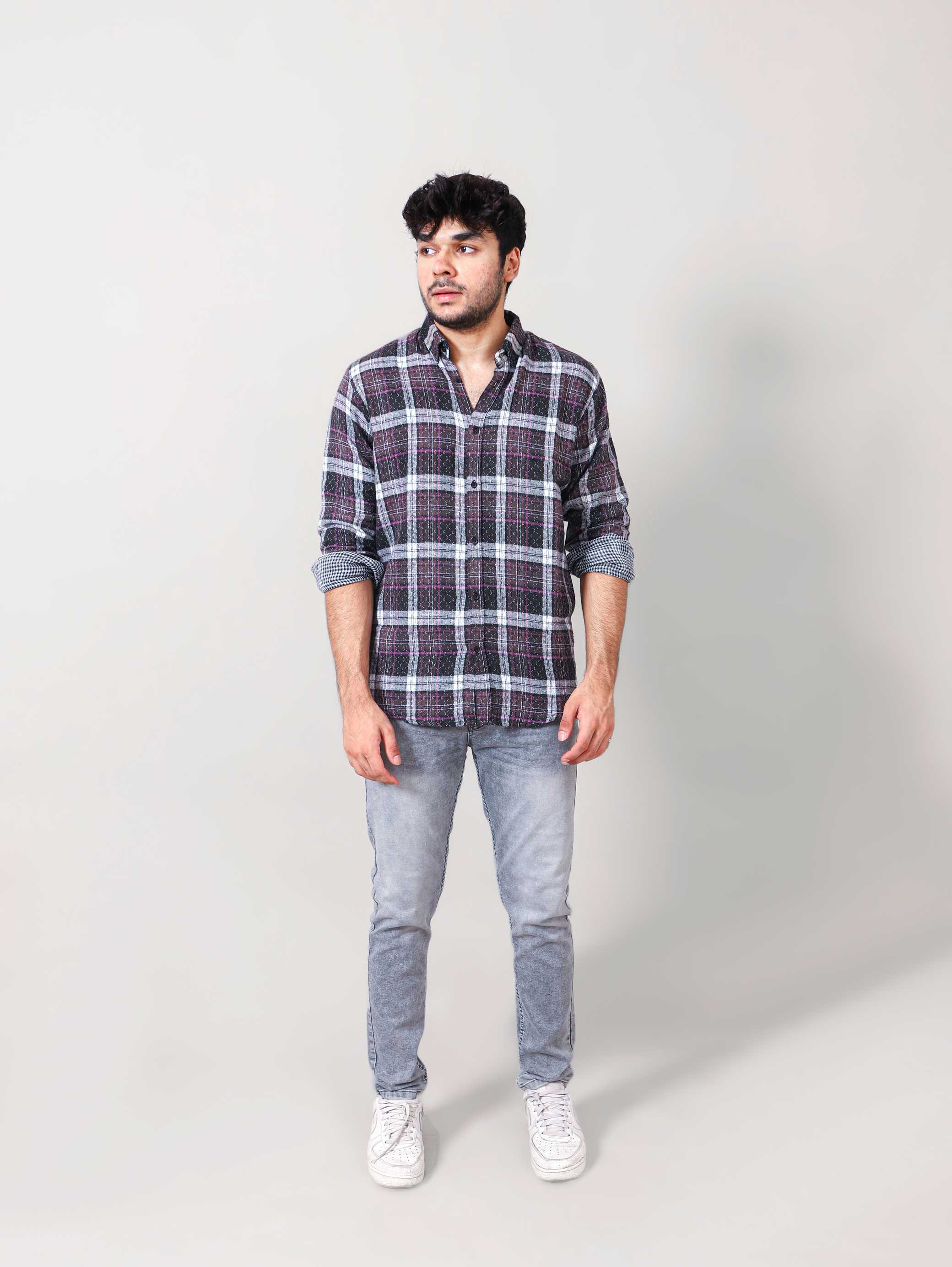 DOUBLE SIDE CHECKERED CASUAL SHIRT 002204-BLK