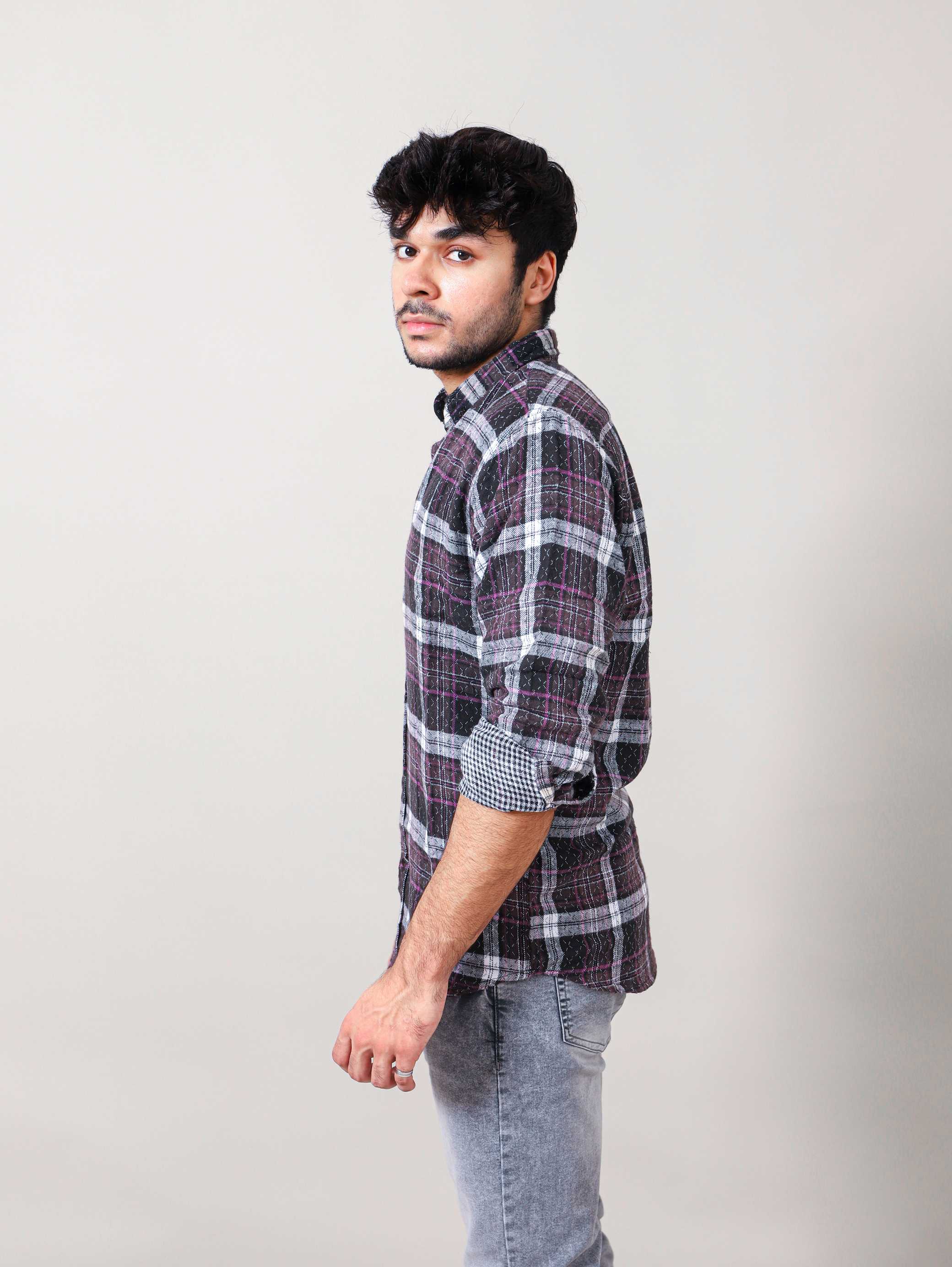 DOUBLE SIDE CHECKERED CASUAL SHIRT 002204-BLK