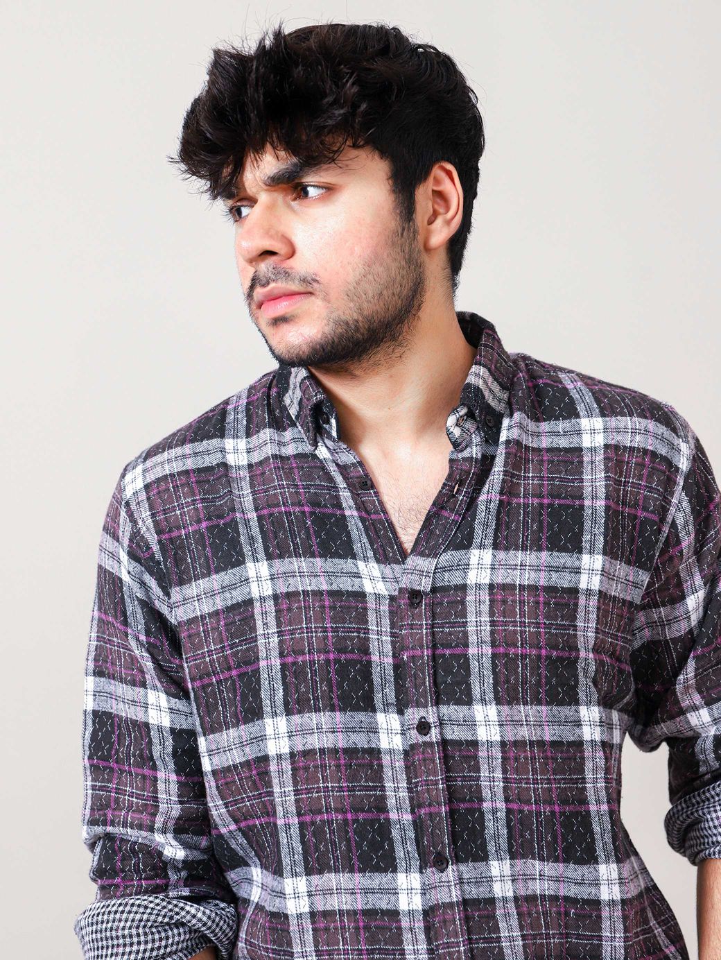 DOUBLE SIDE CHECKERED CASUAL SHIRT 002204-BLK