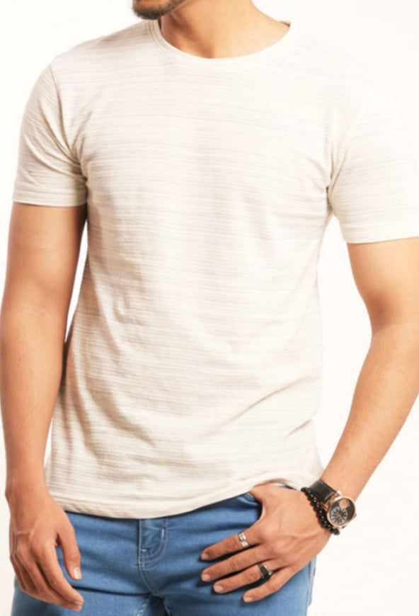 OFF WHITE JACQUARD TEXTURED T-SHIRT – SLIM FIT