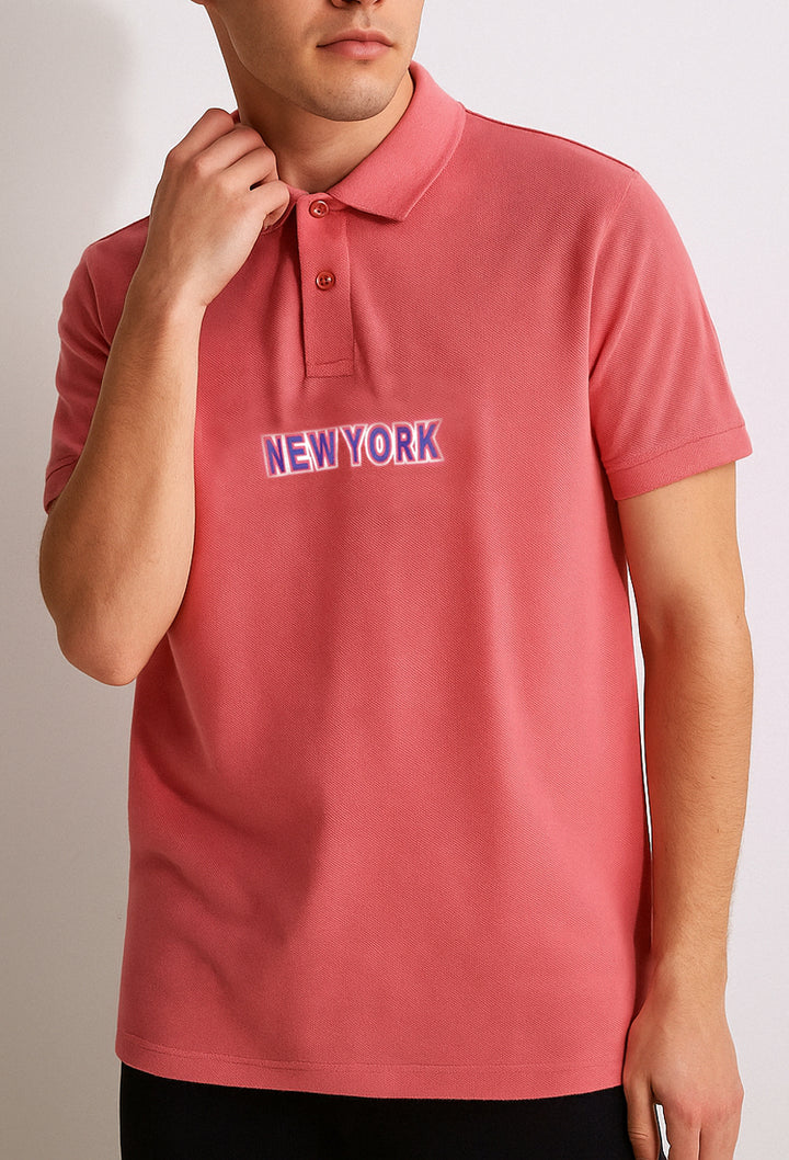 Pink Printed Pique Polo Shirt