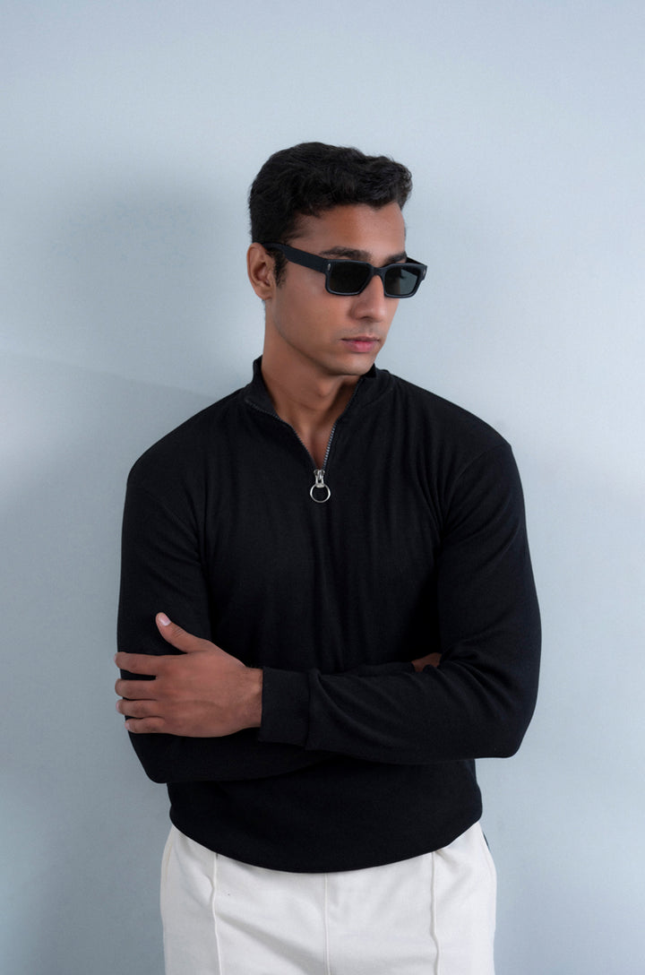 Ribbed Half Mock Neck Zipper