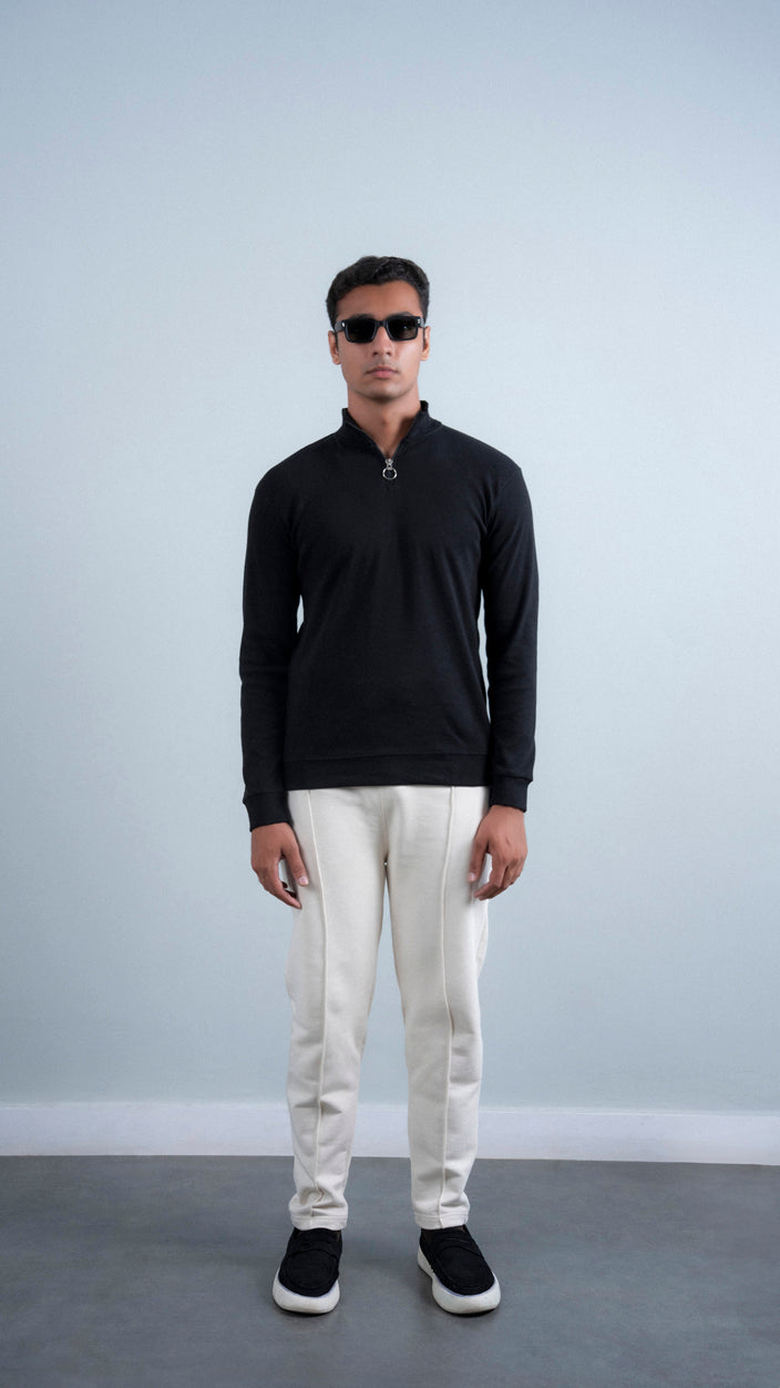 Ribbed Half Mock Neck Zipper