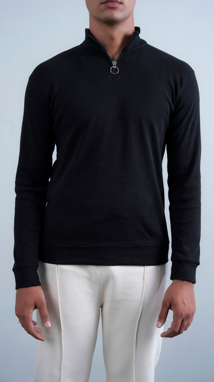 Ribbed Half Mock Neck Zipper