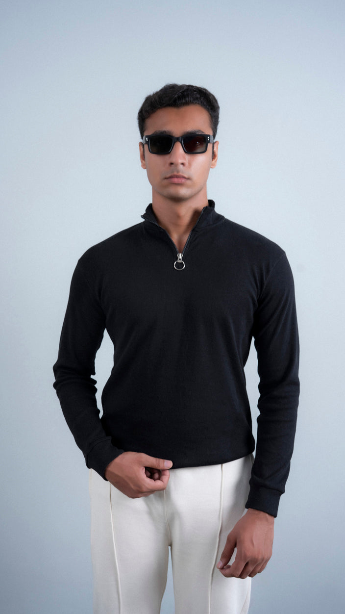 Ribbed Half Mock Neck Zipper