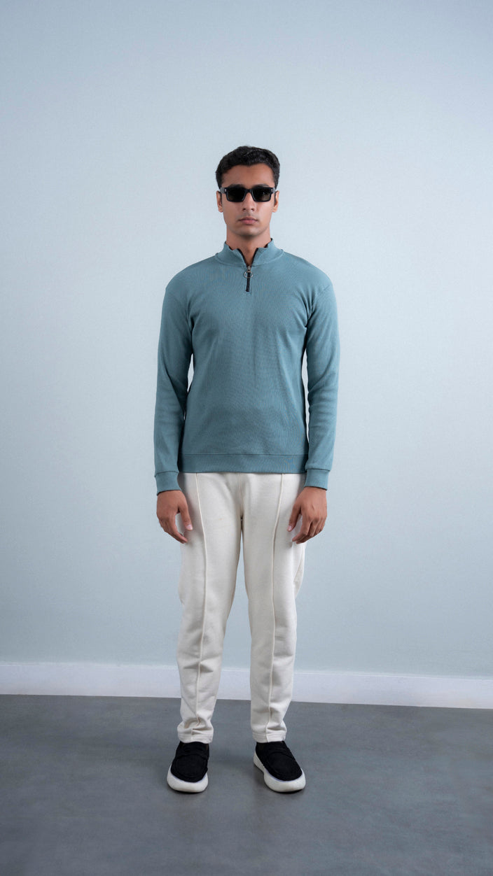 Ribbed Half Mock Neck Zipper