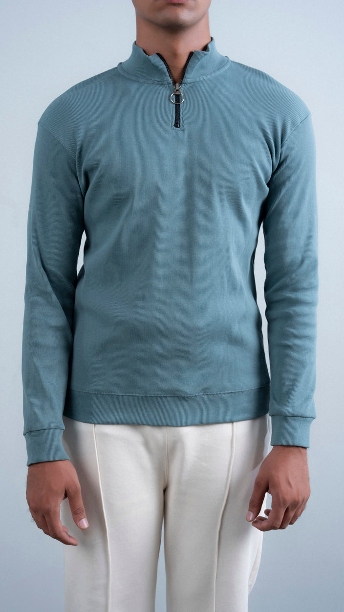 Ribbed Half Mock Neck Zipper