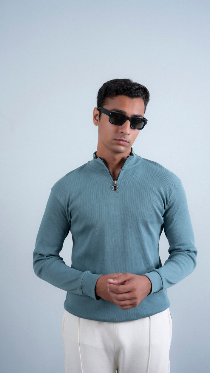 Ribbed Half Mock Neck Zipper