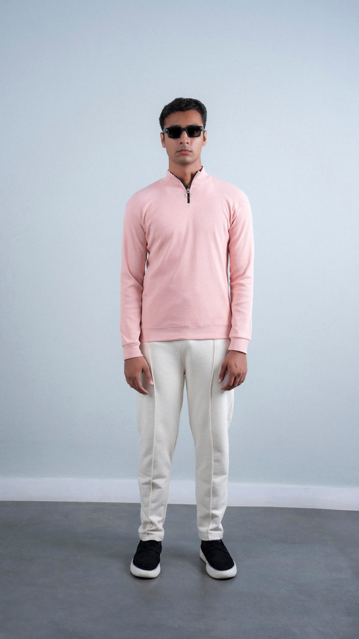 Ribbed Half Mock Neck Zipper