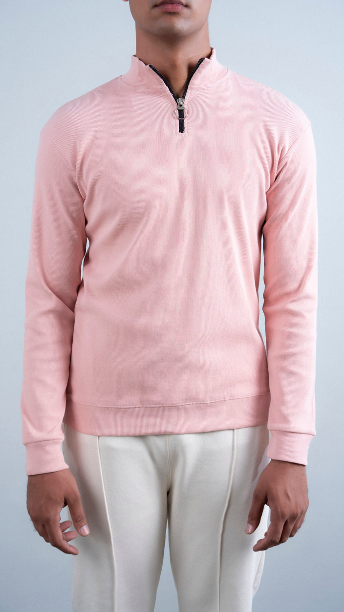 Ribbed Half Mock Neck Zipper