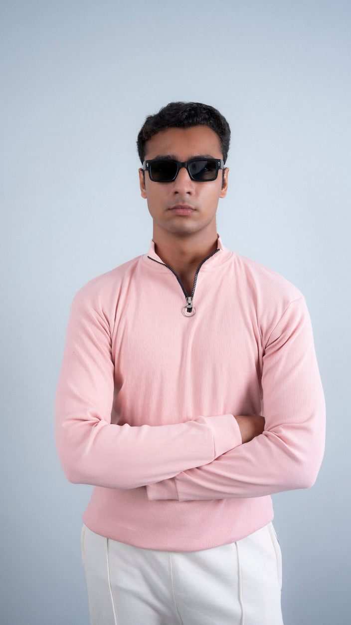 Ribbed Half Mock Neck Zipper