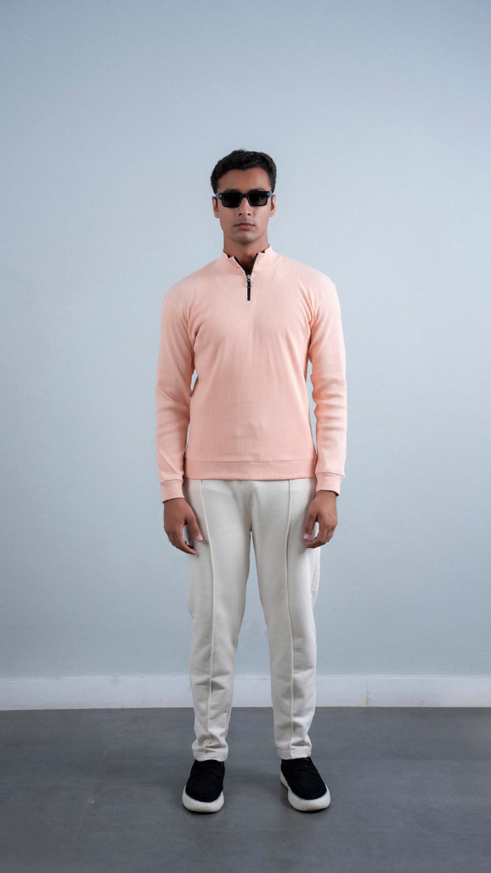 Ribbed Half Mock Neck Zipper