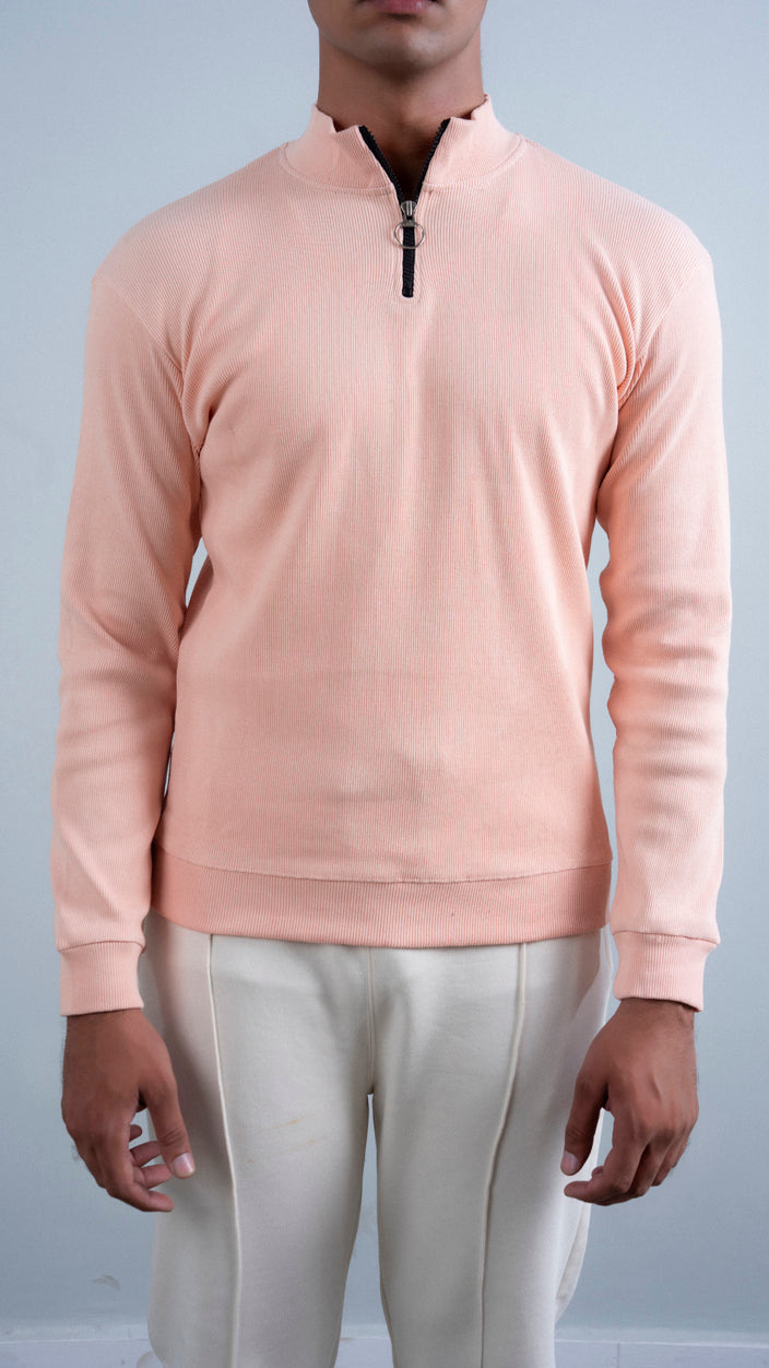 Ribbed Half Mock Neck Zipper