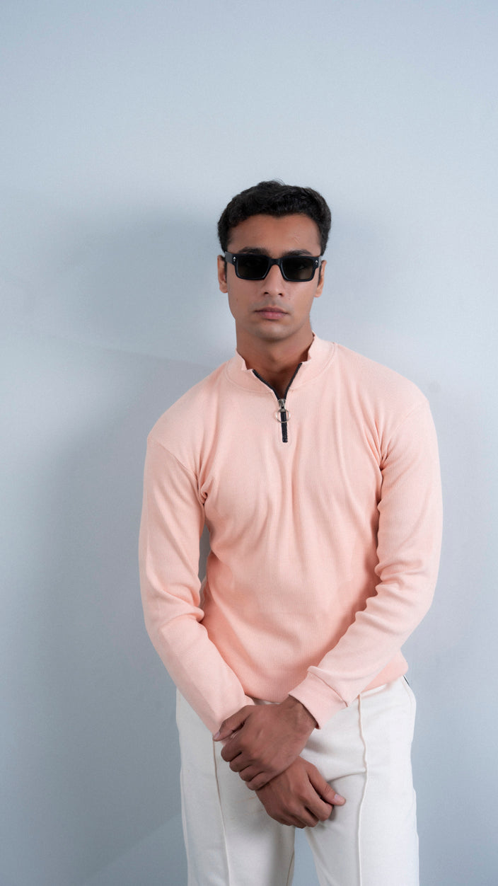 Ribbed Half Mock Neck Zipper