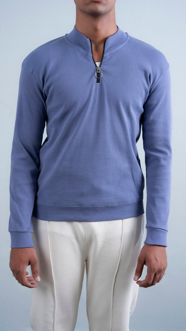 Ribbed Half Mock Neck Zipper