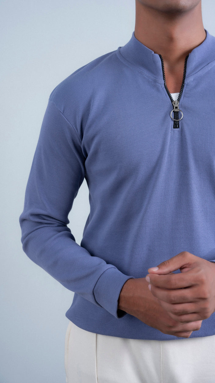 Ribbed Half Mock Neck Zipper