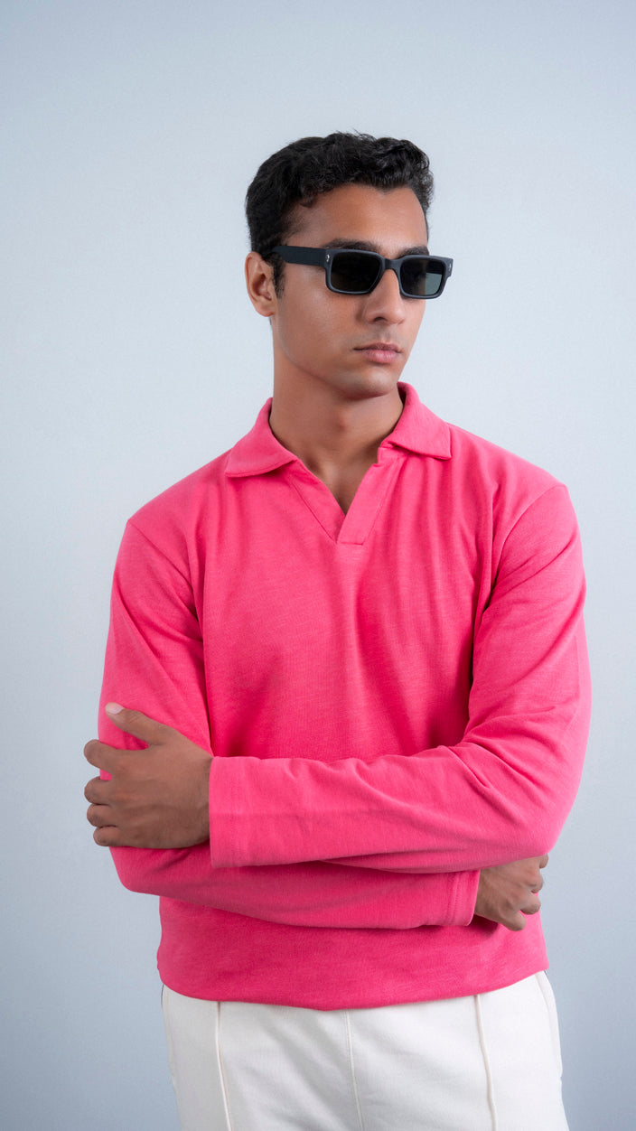 Long Sleeves Poppy Pink Polo