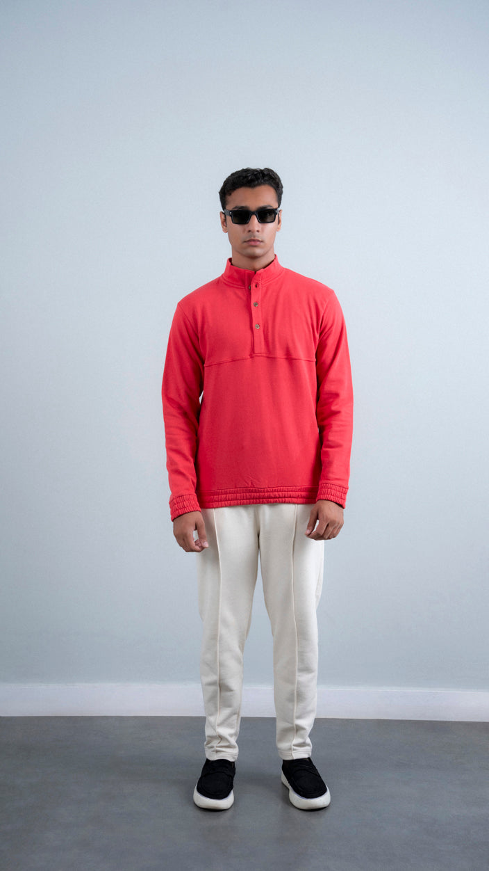 BUTTON UP MOCK NECK